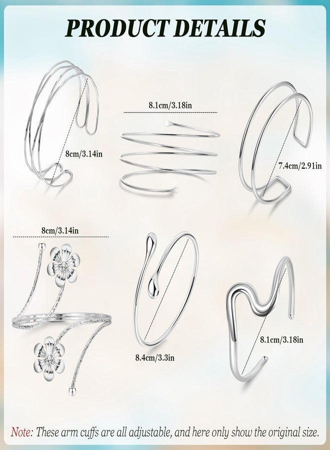 NICEIGHT 6Pcs Arm Cuff for Women Upper Arm Band Cuff Bracelet Gold Silver Coil Bangle Armlet Adjustable Flower Armband Set S-B - Image 3
